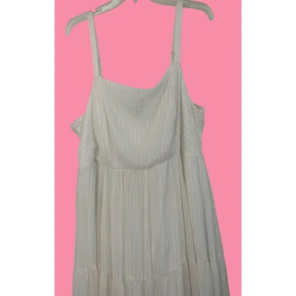 Torrid White Gold Chiffon Tiered Midi Dress Size 2X Adj Straps Smock NWT RA10137 - Picture 8 of 13